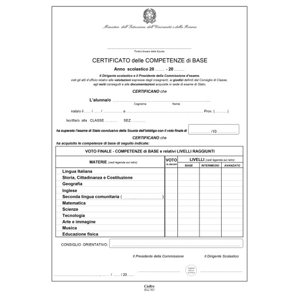 CERTIFICATO DELLE COMPETENZE 21X30cm PAGINE 2, Scuola ed Esami, Cierre Registri CERTIFICATO DELLE COMPETENZE 21X30cm PAGINE 2, Scuola ed Esami, Cierre Registri